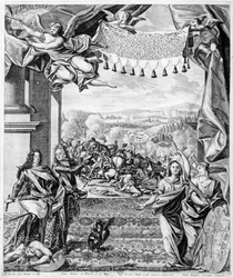 Bitwa pod Malplaquet, 11 września 1709, rytowana przez Jeremiasa Wolffa i Johanna Augusta Corninusa (1683-1738)